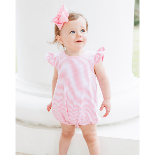 Flutter Sleeve Bubble- Light Pink Stripe