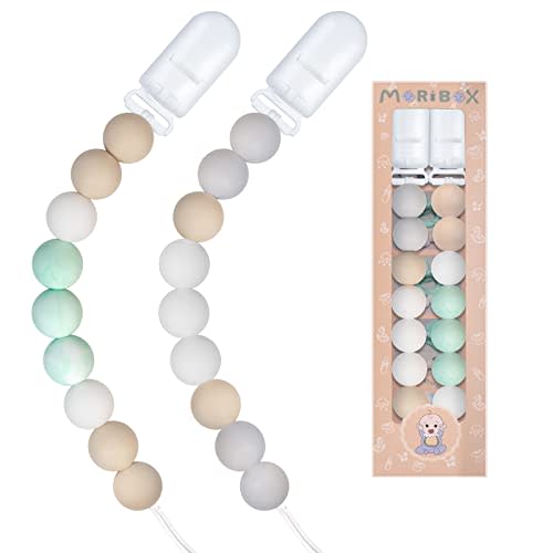 Pacifier Clips for Baby Boys Girls 2 Pack (White+Green)