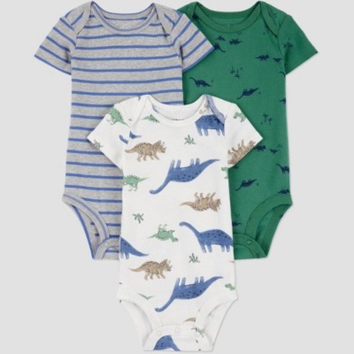 Carter's Just One You®️ Baby Boys' 3pk Bodysuit - Green/White 6M: Cotton, Dinosaur Pattern, Short Sleeve
