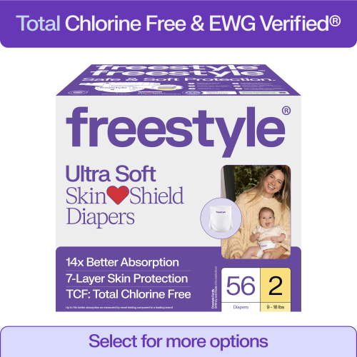 Freestyle Total Chlorine Free 14x Better Absorption Hypoallergenic EWG Verified® Baby Diapers, Size 2 (9-18 lbs), 56 Count