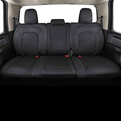 FEELiT Fit Ram 1500 2019-2025 Crew Cab Rear Bench Seat Covers Waterproof, Custom Fit Ram 4/6 Split Rear Flat Seats with Unremovable Middle Headrest