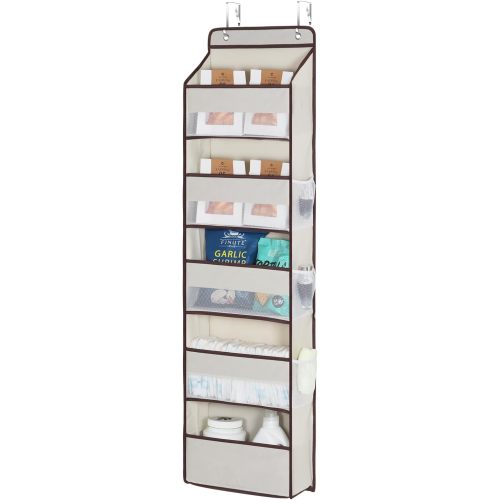 Univivi 1 Pack Over The Door Organizer, Non-Tilting Over The Door Organizer Hanging Door Storage With 5 Large Compartments 6 Side Pockets for Nursery Storage (Beige)