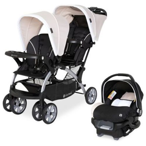 Baby Trend Infant and Toddler Double Stroller & Car Seat Combo, 2 Pc Set, Magnolia - Portable and Lightweight Stroller Duo and Car Seat Travel System