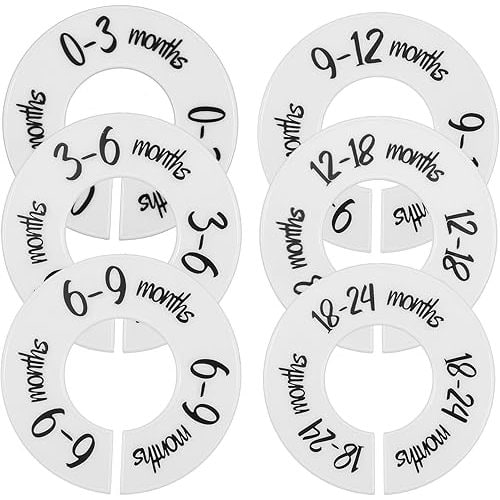 6Pcs Baby Closet Dividers Unisex Baby Closet Organizer for Nursery Ideal Baby Clothes Size Age Dividers from Newborn to 24 Months Clothes Size Divider for New Parent Dad Mom Closet Decor Hanger