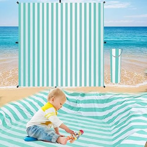 6.5 x 6.5 Feet Baby with Waterproof Carrying Bag 2-in-1 Beach Pool for Toddler for Green Stripe Design Beach Blanket-