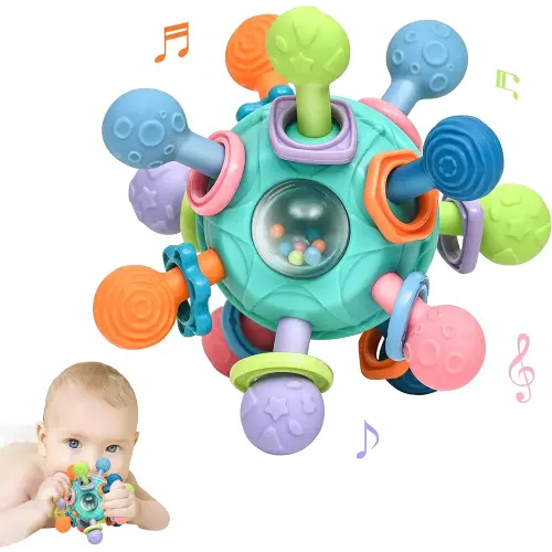 Baby Montessori Teething Toys for 0-6 6-12 Months BPA Free Sensory Toys for Babies 0 3 6 9 12 18 Months Newborn Infant Learning Developmental Chew Rattle Toys Shower Gifts for 1 2 Year Old Girls Boys