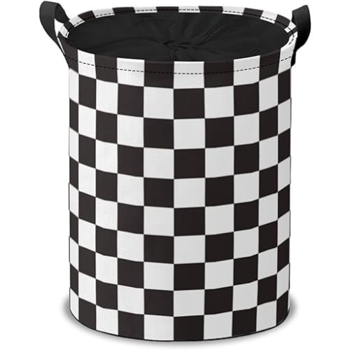 Black White Checkered Laundry Hamper Basket,Classic Black White Checker Collapsible Portable Laundry Bag,Storage Bins Baskets,Baby Laundry Basket,Toys Storage Basket,Gifts Basket, Bedroom Home Decor
