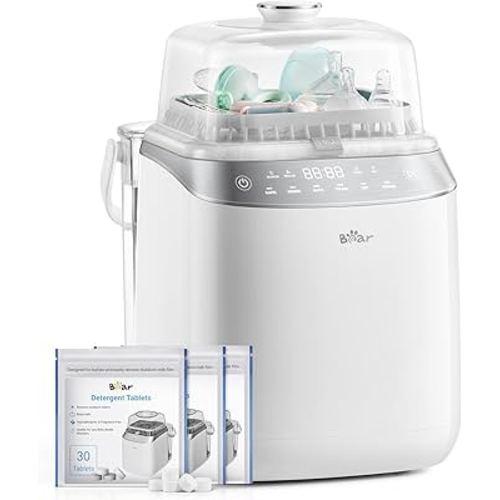 Bear Bottle Washer Pro, Baby Bottle Washer and Sterilizer and Dryer - All in One Machine for Bottles, Pump Parts & Baby Essentials with 90 Detergent Tablets - Effortless, Time-Saving