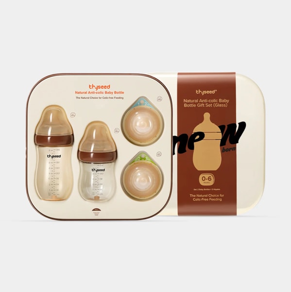 Thyseed Anti-Colic Glass Baby Bottle 0-6M Foundation Set