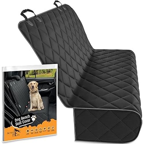 Active Pets Fabric Car Bench Dog Seat Cover for Back Seat, Waterproof Vehicle Seat Covers, Durable Scratch Proof Nonslip, Protector for Pet Fur & Mud, Washable - Black