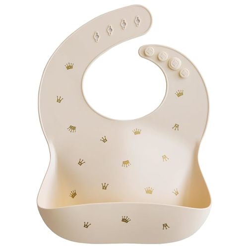 mushie Silicone Baby Bib | Adjustable Fit Waterproof Bibs (Crowns)