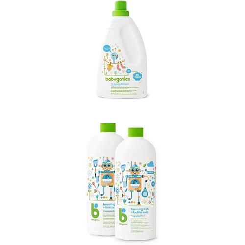 Babyganics Liquid Baby Laundry Detergent with Babyganics Foaming Dish Soap, Fragrance Free