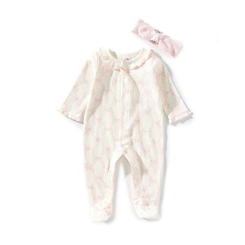 Mud Pie Baby Girls Long Sleeve Bow Printed Footie Coverall