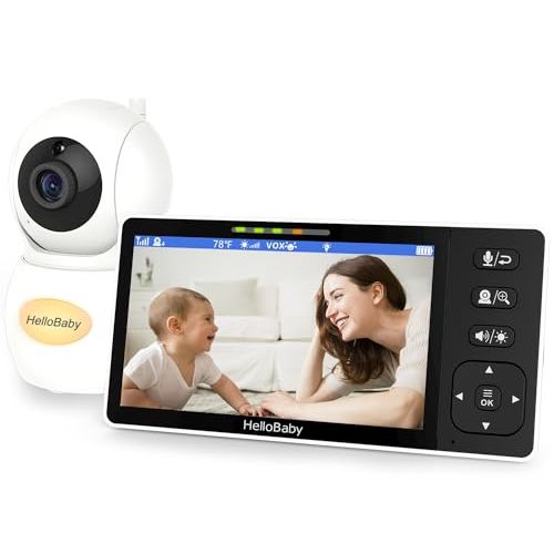 HelloBaby 720P 5.5'' HD Video Baby Monitor No WiFi, Remote Pan Tilt Zoom Baby Monitor with Camera and Audio Wide View Range, 1080P Camera, Night Light, Hack Proof, 4000mAh Battery, Time&Clock