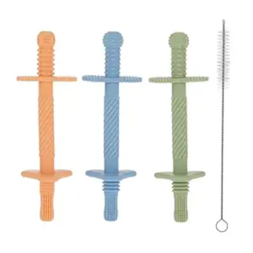 Nuby Sensory Silicone Tube Teethers - (3 Pack) Textured Infant and Baby Teether Toys - 3+ Months - Orange, Blue, and Green