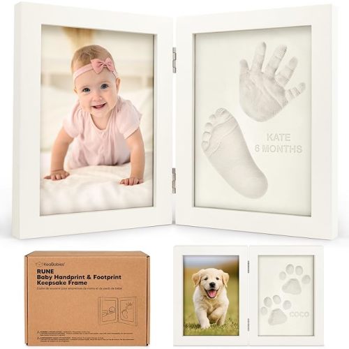 KeaBabies Personalized Baby Hand and Footprint Kit, Quick Dry Clay - Newborn Keepsake Feet and Handprint Kit, Nursery Picture Frame, New Mom Gifts for Baby Showers & Registry (Alpine White)