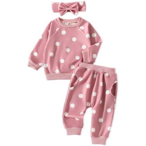 AMAWMW Infant Baby Girl Clothes Long Sleeve Loose Sweatshirts Pockets Pants Headband Outfits Fall Winter Spring Gift
