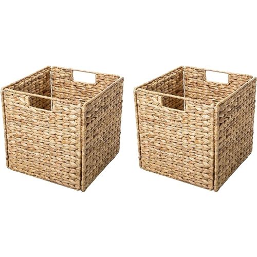 Foldable Hyacinth Storage Basket with Iron Wire Frame By Trademark Innovations (Set of 2) Natural