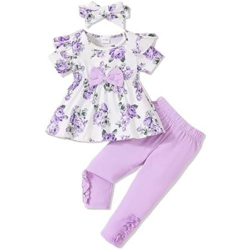 Baby Girl Clothes Toddler Girl Outfits Infant Girl Summer Clothes for Girl Ruffle Shirt Pants+Cute Headband 3PCS