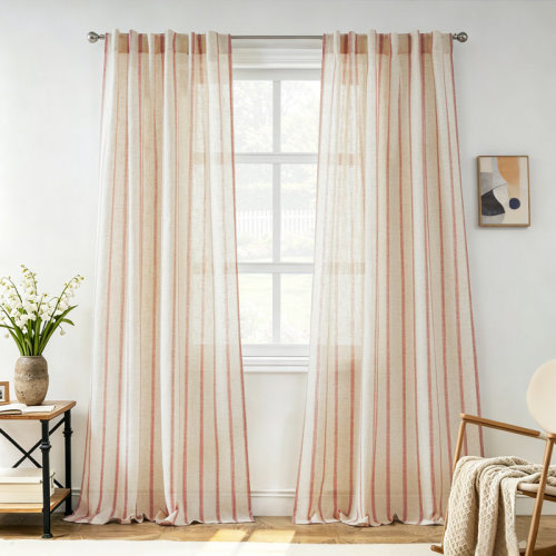 Breakwater Bay Farmhouse Striped Linen Blend Textured Light Filtering Semi Sheer Rod Pocket Back Tab Curtains & Reviews | Wayfair