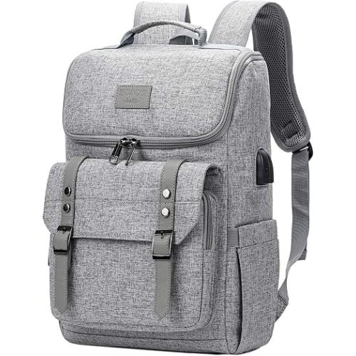 YALUNDISI Vintage Backpack Travel Laptop Backpack with usb Charging Port for Women & Men College Backpack Fits 15.6 Inch Laptop Grey