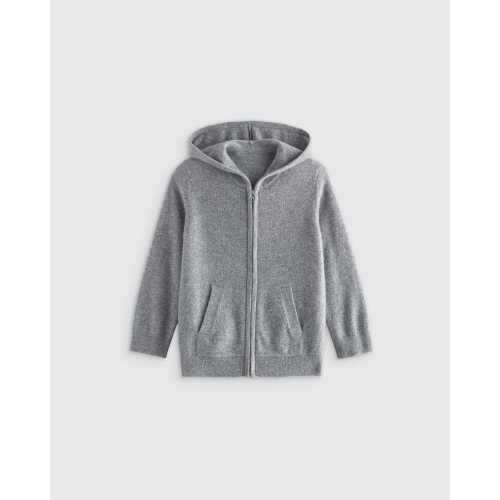 Mongolian Cashmere Full Zip Hoodie - Baby Gender Neutral - Heather Grey - 6 to 9 mos