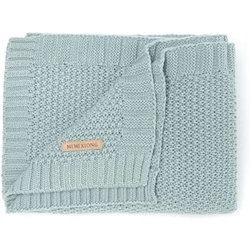 mimixiong Baby Blanket Knit Swaddle Blanket Soft Warm Crochet Neutral Receiving Unisex Baby Blanket for Boys and Girls Dusty Blue 40 x 30 inches