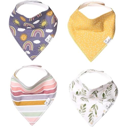 Copper Pearl Baby Bandana Bibs - 4 Pack Soft Cotton Baby Bibs for Drooling and Teething, Absorbent Drool Bibs for Baby Girl and Boy, Adjustable to Fit Newborns to Toddlers, Tons of Styles (Hope)