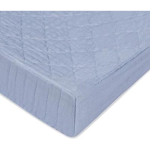 Babyletto 100% Quilted Organic Cotton Changing Pad Cover, GOTS-Certified, Fitted 360°, Ultra-Soft and Breathable Muslin - Dewdrop Blue