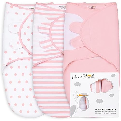 Mama Cheetah Baby Swaddle Blanket, Adjustable Newborn Swaddle Wrap for Infant (0-3 Month), 3 Pack Soft Organic Cotton