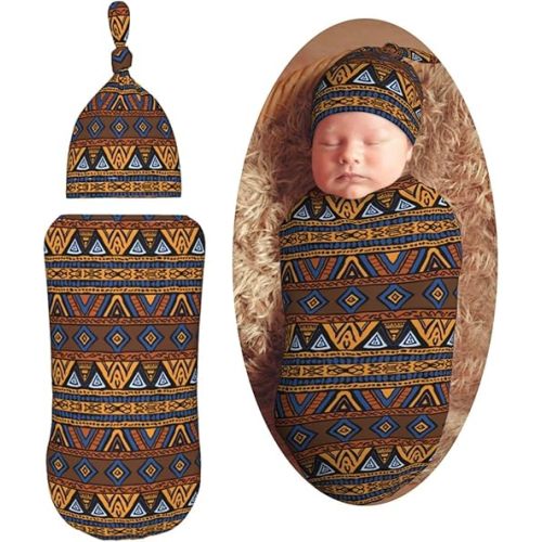 African Tribal Newborn Swaddle Blankets Hat Sets Soft Baby Receiving Blanket Swaddle Sack for Baby Shower Infant Boy Girl Gift