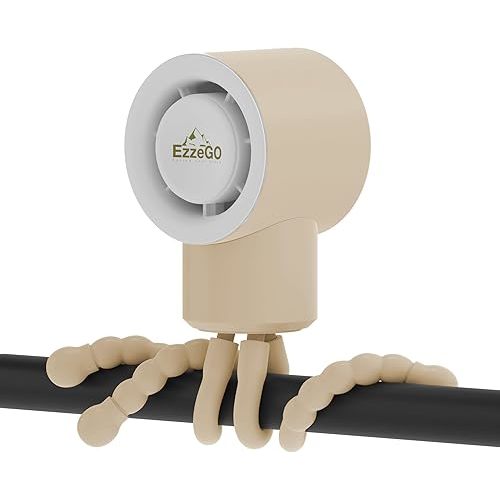 Portable Stroller Fan with Flexible Tripod, 3 Speeds Rechargeable Handheld Personal Fan, 360° Rotate Battery Operated Clip-On Fan for Car Seat, Crib, Bike, Treadmill (Beige)