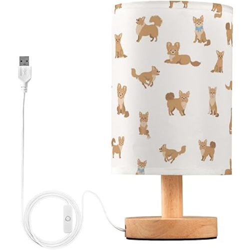 Wusikd Chihuahua Table Lamp Dog Poses LED Desk Light USB Nightstand Lamp with Non Slip Wood Base & Eye-Friendily Lampshade for Living Room Bedroom Dorm Home Office Desk Decor