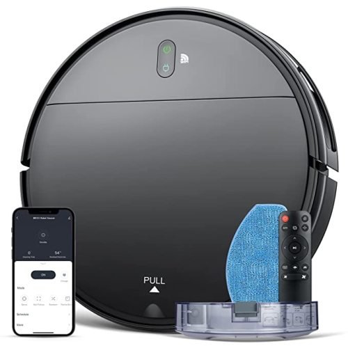Robot Vacuum and Mop Combo, WiFi/App/Alexa, Robotic Vacuum Cleaner with Schedule, 2 in 1 Mopping Robot Vacuum with Watertank and Dustbin, Self-Charging, Slim, Ideal for Hard Floor, Pet Hair, Carpet - Black