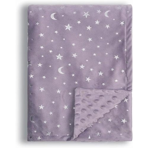 Baby Blanket for Boys Girls Soft Minky with Double Layer Dotted Backing, Star and Moon Printed 30 x 40 Inch Receiving Blanket (Violet)