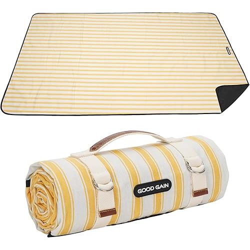 G GOOD GAIN Picnic Blankets Waterproof - Extra Large Outdoor Blanket Sand Free Foldable with Carry Strap for Beach, Camping, Park Grass, Hiking, Travel, Concerts, Indoor(Bumblebee)