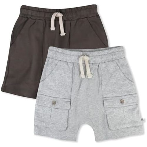 HonestBaby 2-Pack Cargo Shorts 100% Organic Cotton for Infant Baby and Toddler, Boys, Girls