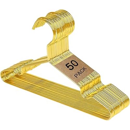 Gold Kids Hanger 50 Pack, Metal Baby Clothes Hangers, Children Infant Coat Suit Shirt Hangers, Space Saving Slim Wire for Camisole Dress