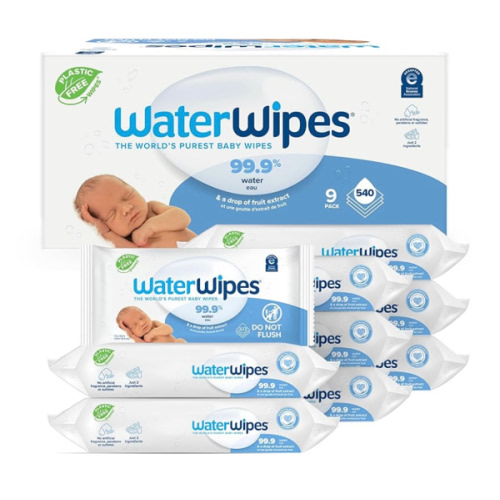 WaterWipes Original Baby Wipes, 99.9% Water, 3-In-1 Cleans, Cares, Protects, Unscented & Hypoallergenic, 540 Count (9 Packs), Packaging May Vary