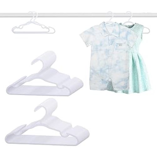 60 Pack White Baby Hangers 11.42 Inch & 12.91 Inch Each 30 Pack - Kids Non-Slip Clothes Hangers for Infant & Child, Durable Plastic Children's Hangers for Closet, Pants, Coats, Skirts