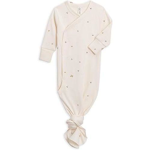 Colored Organics Baby 100% Organic Cotton Newborn Knotted Gown - Infant Indy Kimono Wrap Front Tie Knot with Mitten Cuffs