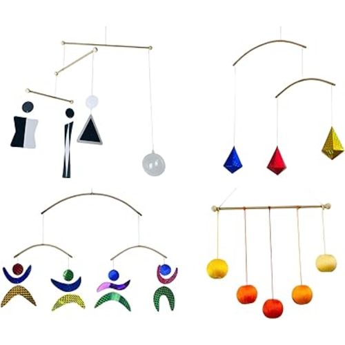 Set of 4 Portable Montessori - Munari, Gobbi, Octahedron, Dancers. Montessori Mobile, Baby Mobile, Hanging Mobile Baby boy and Girl