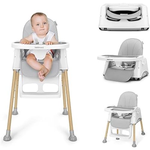 3 in 1 High Chairs for Babies and Toddlers, Convertible High Chair, High Chair with Foot Rest and Double Tray, Easy to Clean, Compact and Versatile, Perfect for Growing Kids, Gray