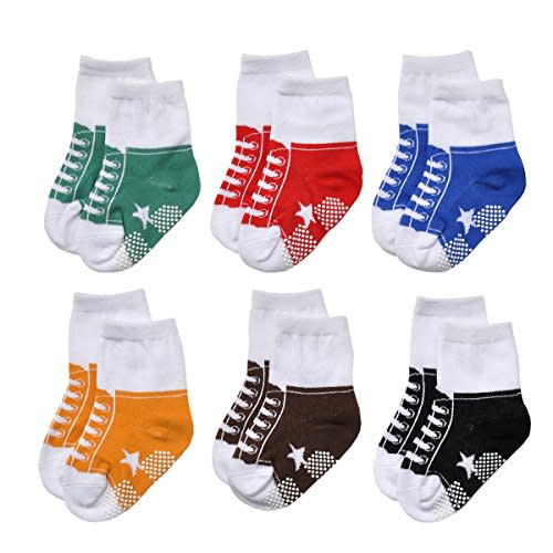 EPEIUS Unisex Baby Girls Boys Non-Slip Socks (Set of 6)