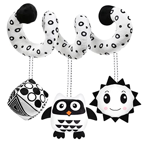 GKDOMS Baby Spiral Hanging Stroller and Car Seat Toys Black and White High Contrast Sensory Toy Newborn Plush Activity Toys Party Favors Baby Gifts for Baby Shower Valentine's Day-OWL