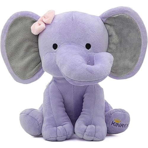 KINREX Elephant Stuffed Animals – Stuff Animal Plush Toy for Babies Girls Boys, Elephants Plushie Teddy Bear Toys for Birth Stats Baby Shower Infant Newborn Boy & Girl, Purple Measures 9 Inches