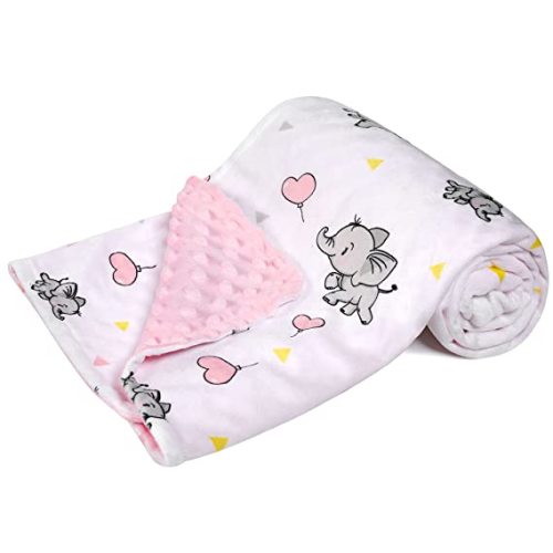 DaysU Silky Micro Soft Plush Baby Blankets for Girls with Print Animal Pattern and Soothing Raised Dots, Double Layer Bed Throws for Baby Crib, Elephant, Pink, 30x40 Inches - A-elephant - 30*40inch