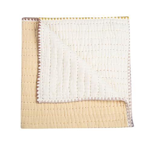 Crane Baby Blanket, 36 x 36, Soft Cotton Quilted Nursery Blanket for Boys and Girls, Light Yellow