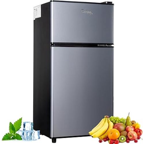 2.9 Cu.Ft Compact Double Door Mini Fridge - Top Freezer & Bottom Refrigerator | Energy Save,7-Level Precision Cooling | Ideal for Dorm, Bedroom, Office & Small Spaces