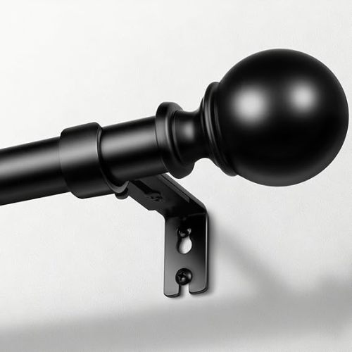Zeerobee Curtain Rods for Windows 72 to 144, 1 Inch Adjustable Heavy Duty Black Curtain Rod, Outdoor Indoor Room Divider Modern Drapery Pole, 72-144"